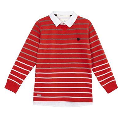Boys' red mock shirt striped sweater